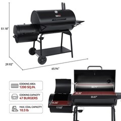 Royal Gourmet Charcoal Barrel Grill with Offset Smoker Large Event Outdoor Camp