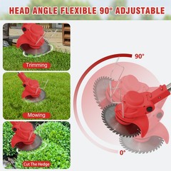 Red Electric Cordless Grass Trimmer Strimmer Garden Edger Cutter w/2 4.0 Battery
