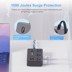 10-in-1 Multi Outlet Wall Mountable 5ft USB Surge Protector Power Strip Black