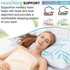 Adjustable Bamboo Bed Pillow, Cool Bamboo Sleeping Pillow, Shredded Memory Foam
