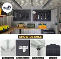 8 X 12 FT Outdoor Storage Shed, Metal Garden Shed with Updated Frame Structure,