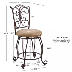 Hansel 24.25 In. Bronze Metal Swivel High Back Counter Stool with Fabric Seat