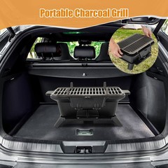 100% Cast Iron Charcoal Grill w/Grill & Grate Hooks Tabletop for Outdoor Camping