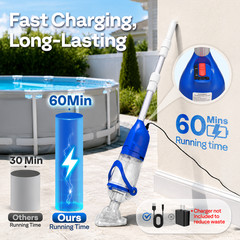 Cordless Pool Vacuum Cleaner 13.2GPM Handheld Rechargeable for Pools & Spas Blue