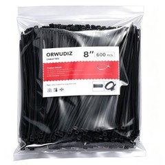 ORWUDIZ Cable Zip Ties, 8 Inch Black 600 Pcs, 8*1.38 inches, 600pcs