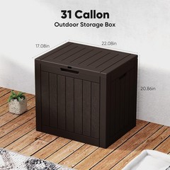 NEWBULIG 31 Gallon Deck Box, Weatherproof Resin Lockable Outdoor Storage.