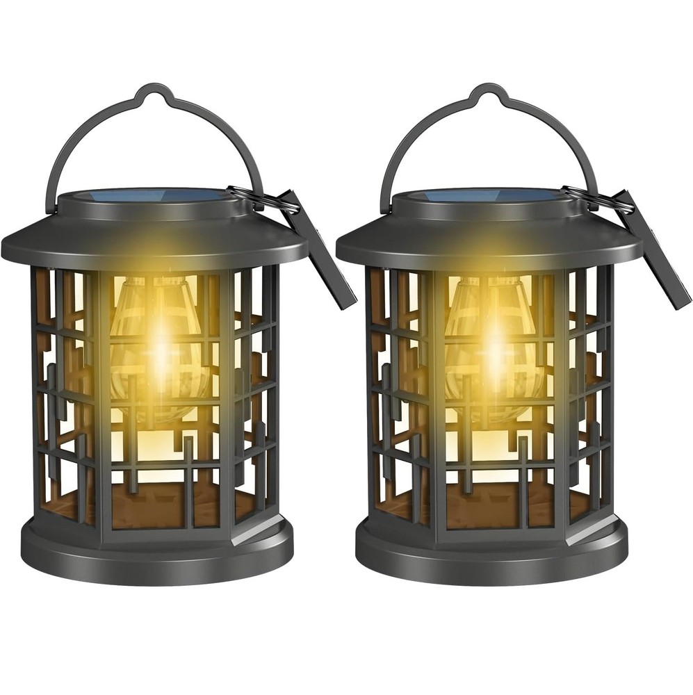 2 Pack Solar Powered Waterproof Outdoor Hanging Lanterns – Warm White Solar LED