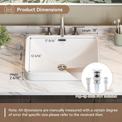 HOROW 18”x13” Drop in Bathroom Sink Semi Recessed Ceramic Vessel with Overflow