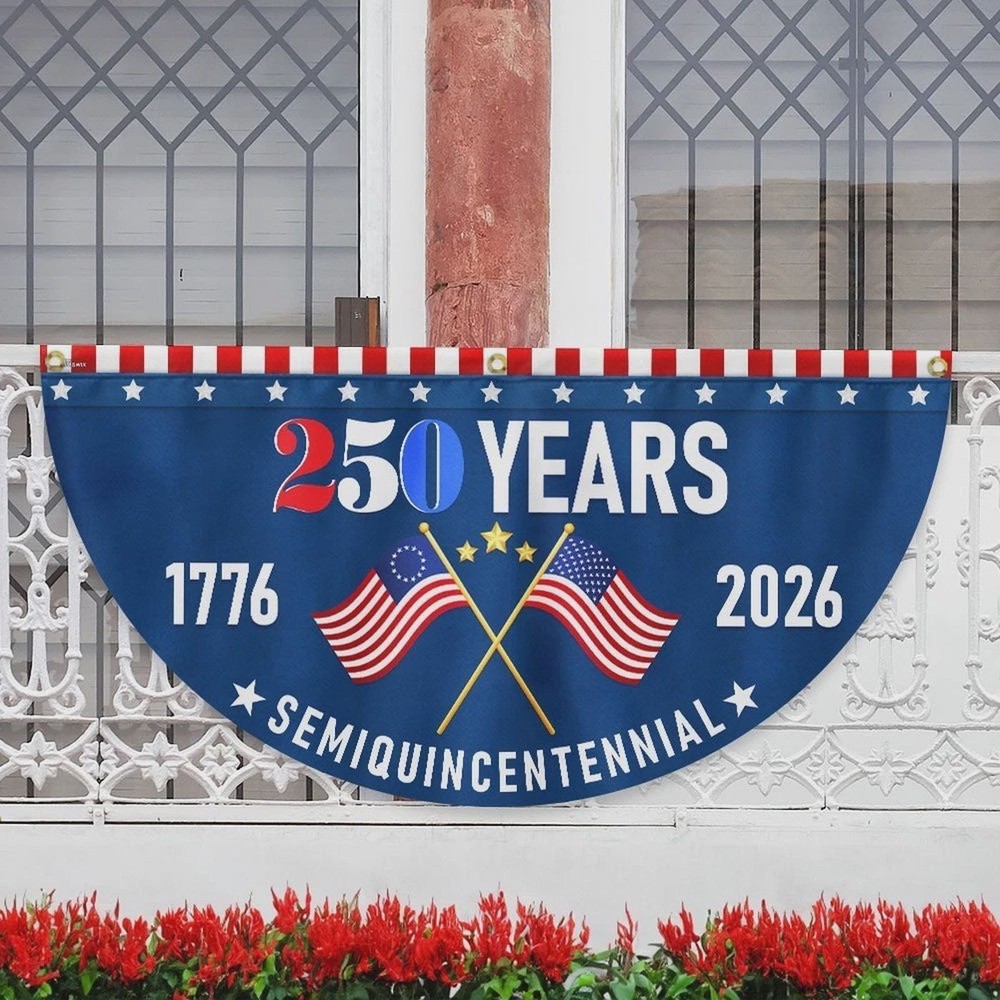 America 250th Anniversary Celebration Semicircle Fan Fence Flag – Non-Pleated