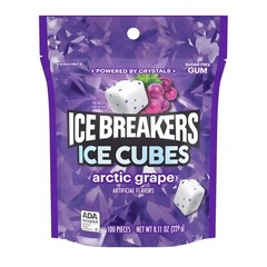 Ice Breakers Ice Cubes Arctic Grape Sugar Free Gum Pouch 100 Pieces 8.11oz
