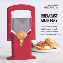 Bagel Guillotine Universal Slicer with Built-in Finger Safety Shield, 9.25″, Red