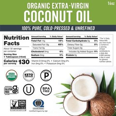 16 fl oz Viva Naturals Coconut Oil USDA Organic, Unrefined Extra Virgin, Non-GMO