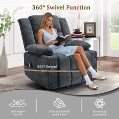 Korser Chenille 360° Swivel Rocker Recliner for Adults with Massage & Heating