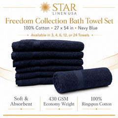 2 Piece Bath Towel Set | 100% Cotton | 27 x 54 | Solid Navy Blue