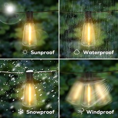 Solar String Lights 100FT, ST38 Shatterproof Bulbs Waterproof for Patio Garden