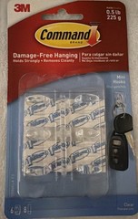 1 Pack 6 each Command Mini Hooks Clear.Holds 0.5 lb. 24 Hooks adhesives total
