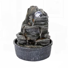 9.8 In. Resin Rockery Indoor Tabletop Tiered Fountain with LED Lights and Crysta