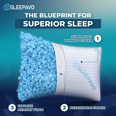 Sleepavo Adjustable Shredded Memory Foam Pillows, Firm & Cooling (Queen, 2 Pack)