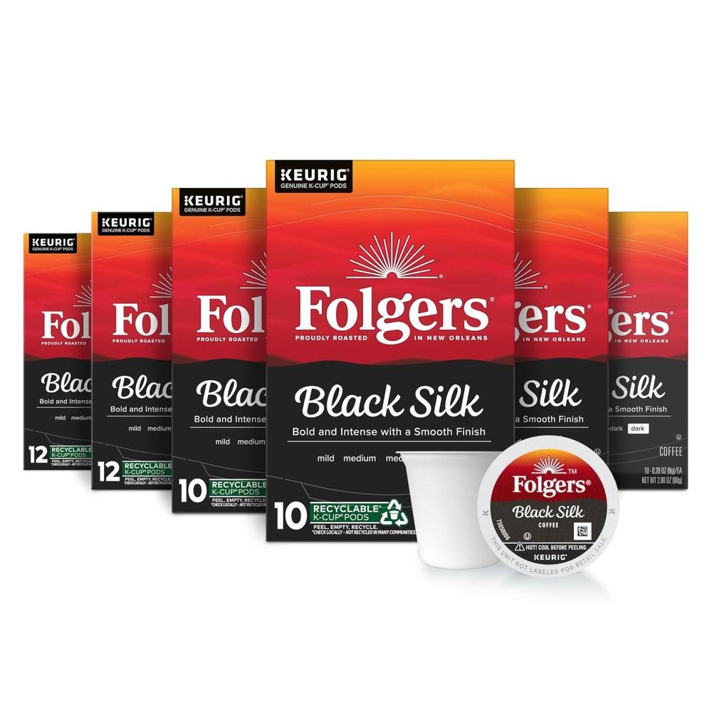 Folgers Black Silk Dark Roast K-Cup Coffee Pods 60 Count Keurig 6 Pack -Free P&P