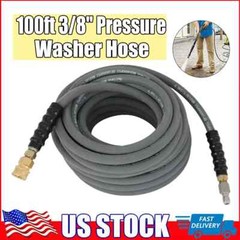 100ft 3/8″ Pressure Washer Hose 4000 PSI Non-Marking Gray With Couplers.