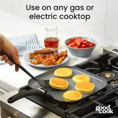 11-Inch Ceramic Nonstick Griddle Pan Aluminum Gas & Electric Stovetop Black
