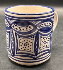Le Souk Ceramique Tunisia Blue White Hand Painted Geometric Design Coffee Mugs
