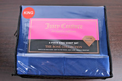 Juicy Couture Royal Blue Satin 4pc KING Sheet Set Easy Care Soft Sleek Smooth