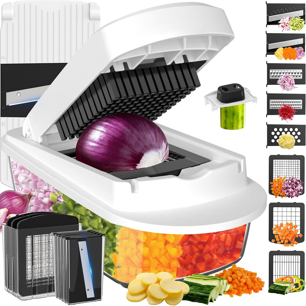 8 Blade All-In-1 Vegetable Chopper Mandoline Slicer with Container, Food Chopper