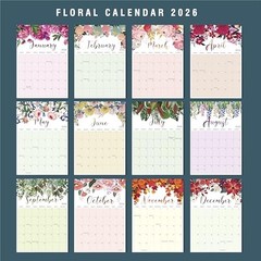 Wall Calendar,12 months large floral Calendar runs from Jan – Dec Spiral 2026