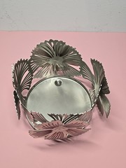 Sonoma for Life Flower Decor Candle Holder Silver and Pink Accent 4.25 In Wide