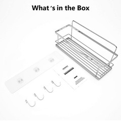 KINCMAX Premium Shower Caddy – Self Adhesive Shower Organizer w/ 4 Hooks, Drill-