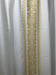 Anthropologie White Yellow Cotton Linen Curtain Panel Set Embroidered 84” x 50”