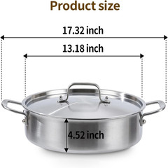 8QT Tri-Ply Stainless Steel Jumbo Sauté Pan with Lid, 13″ Heavy Duty Skillet