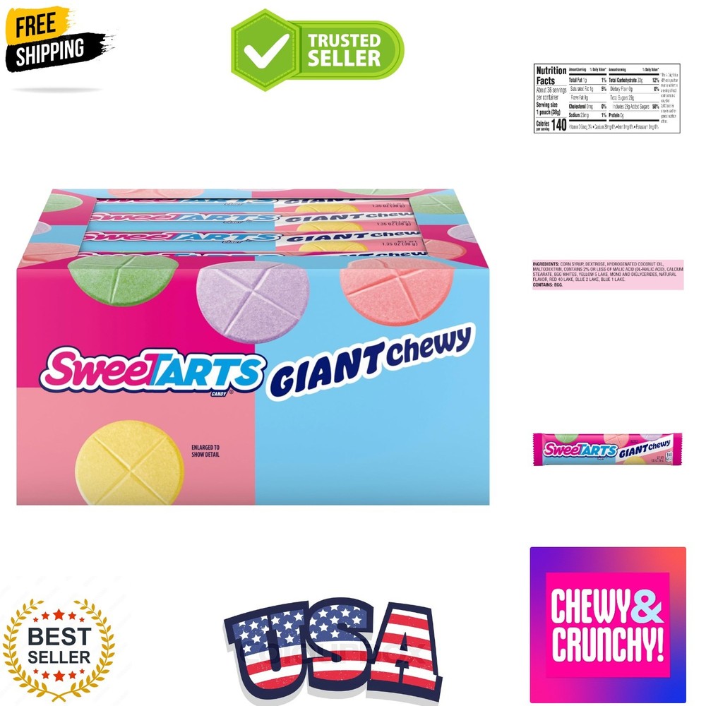 Giant Chewy Candy, Sweet and Tart, 1.35 oz, 36 count