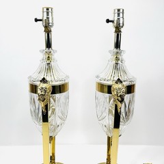 Vintage Regency Rams Head Brass & Crystal Lamps Both Work BEAUTIFUL QUALITY