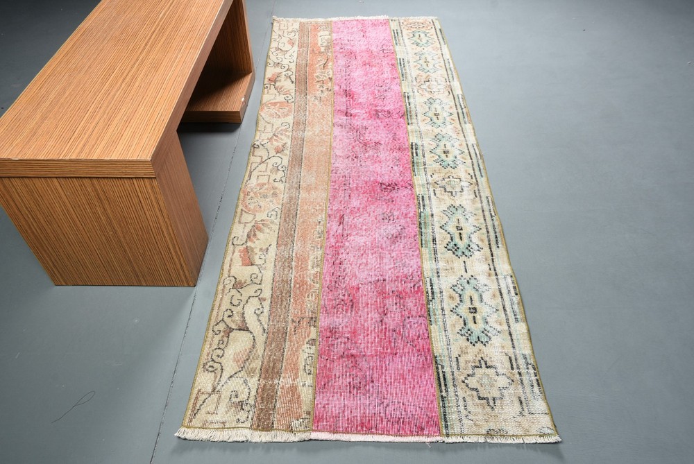 Turkish Vintage Rug 3×7,3 ft (91×223 cm), Pink Floral Rug