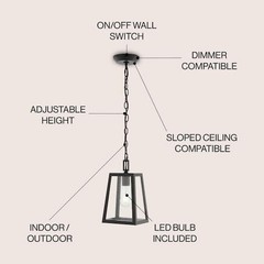 JONATHAN Y Glendale 6.75 in. Black/Clear Iron/Glass Outdoor LED Pendant Light