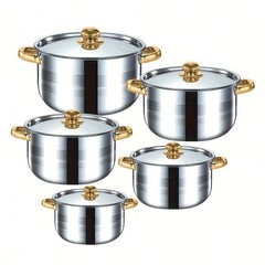 10PC Stainless Steel Cookware Set 5 Pots 5 Lids Deep Stockpots for Kitchen