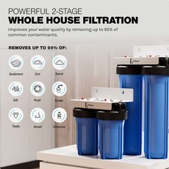Whole House Filtration System 2 Stage Sediment Chlorine Taste Odor VOCs 1″ Ports