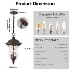 19″ Outdoor Pendant Light Waterproof Vintage Porch Hanging Lantern Patio Fixture