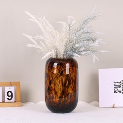 10.3in Amber Vase,Tortoise Shell Decor,Brown Glass,Round Art,Modern Clear Gla…
