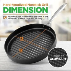 NutriChef 12in Hard-Anodized Nonstick Grill Pan Dishwasher Safe PFOA Free – NEW