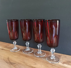 Vintage Ruby Red French Crystal Cordial Liqueur Glasses Set of 4 France Stemware