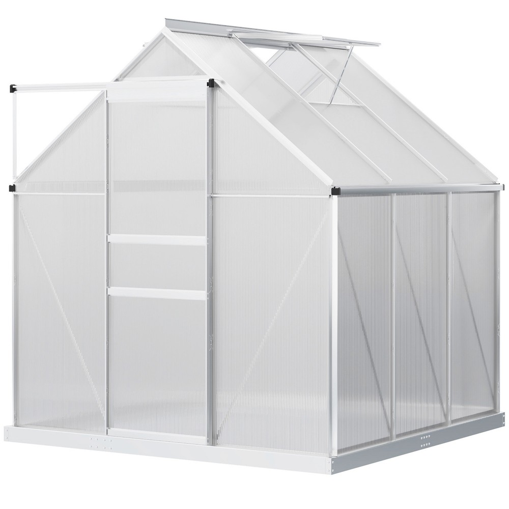 6′ x 6′ Polycarbonate Walk-in Garden Greenhouse Kit w/ Sliding Door, Silver