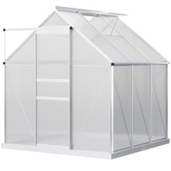 6′ x 6′ Polycarbonate Walk-in Garden Greenhouse Kit w/ Sliding Door, Silver