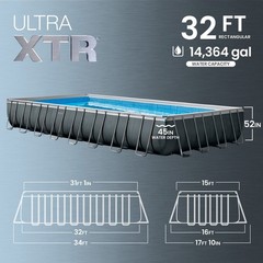 Intex 32′ x 16′ x 52″ Ultra XTR Rectangular Above Ground Pool, Gray (Open Box)