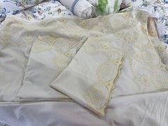 Pratesi Italy 3pc Sheet Set Lace Poly/Cotton Off White Yellow