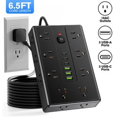 Power Strip Surge Protector with 16 Outlets 3 USB A and 3 USB C Ports Flat Plug