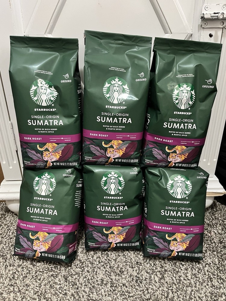 6 Bags Starbucks Sumatra Dark Roast Ground 6.75LB Coffee LOT 18 Oz each bag drip