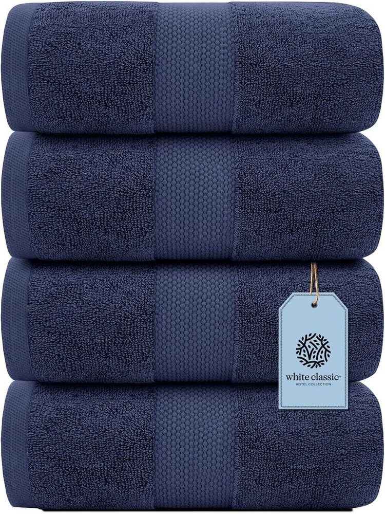 Bath Towels Navy Blue 30×56 Cotton 4/Pk Bathroom Hotel Gym Spa Absorbent X Large